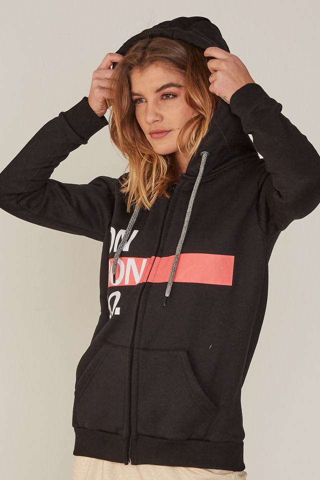 women's branded zip up moletom com capuz