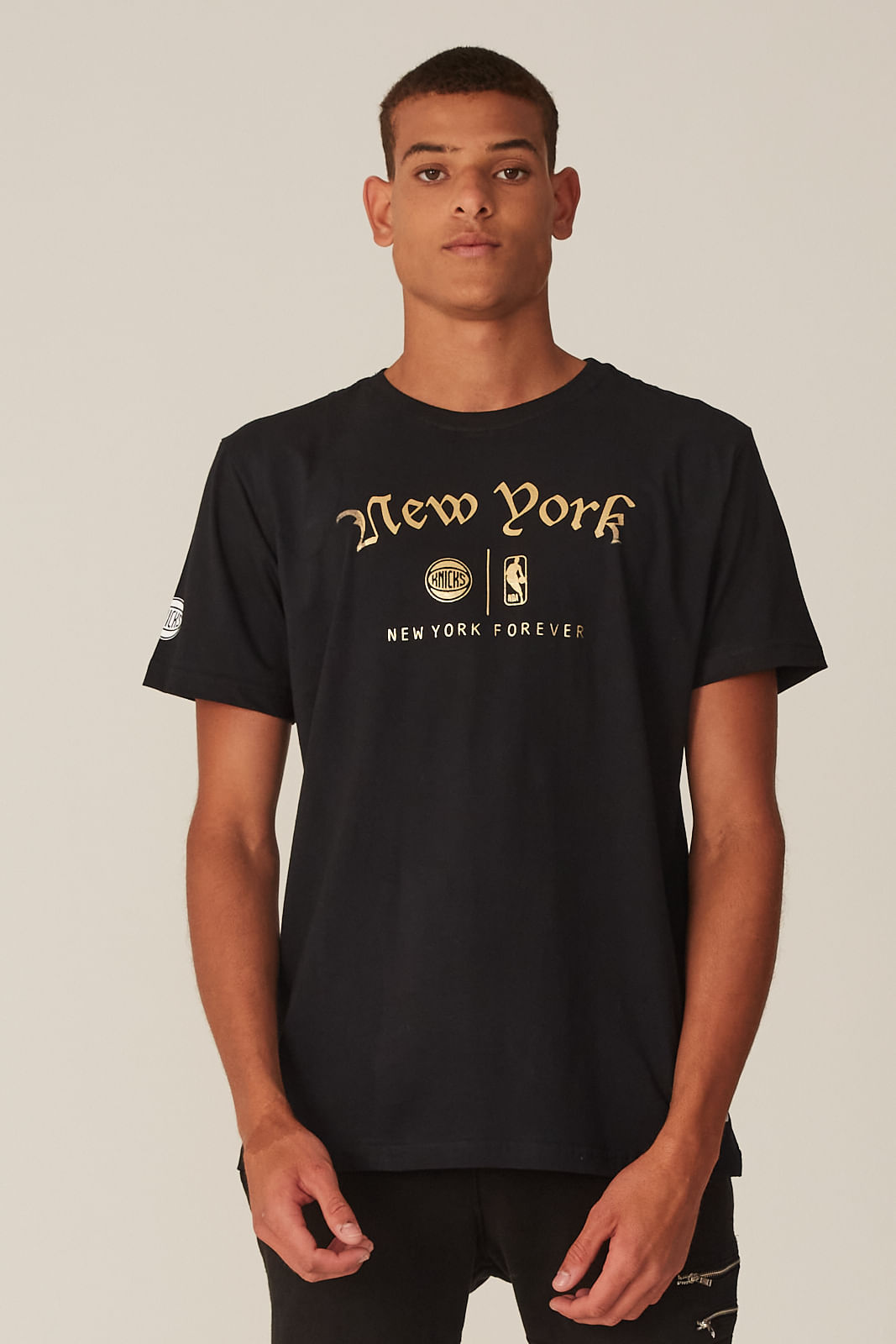 Camiseta NBA Estampada New York Knicks Casual Preta