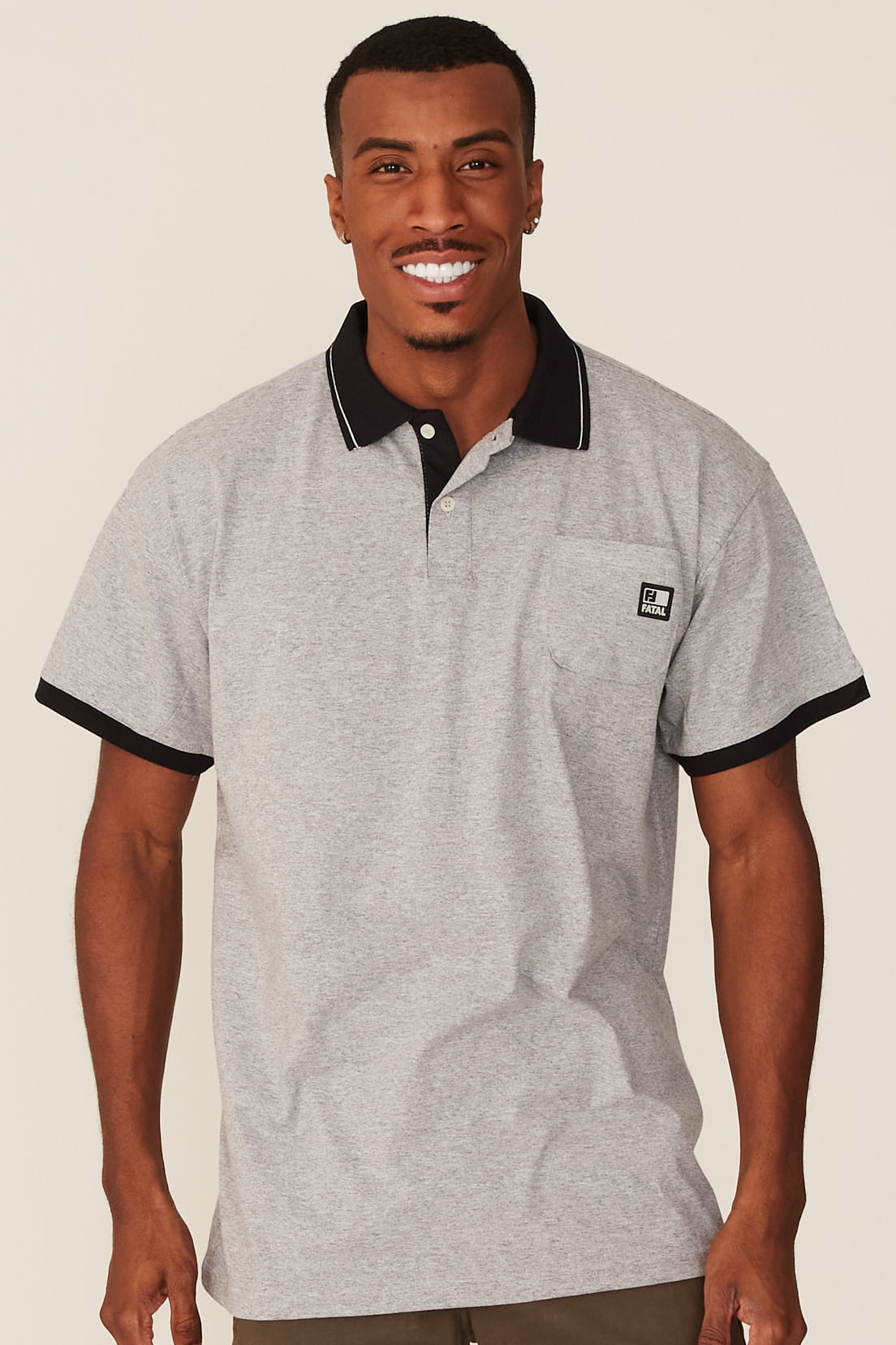 Camisa Polo Fatal Plus Size Pocket Cinza Mescla Menor preço em Camisa Polo Fatal Plus Size Pocket Cinza Mescla