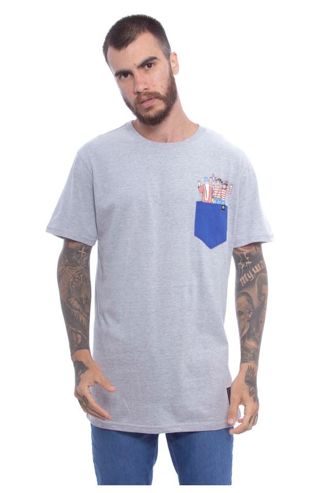 Camiseta-Starter-Basica-Pocket-Estampada-Collab-Wally-Cinza-Mescla