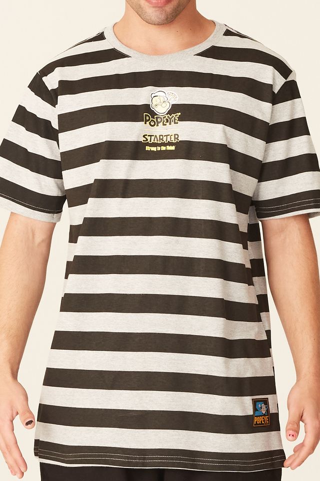 Camiseta-Starter-Estampada-Listrada-Collab-Popeye-Cinza-Mescla