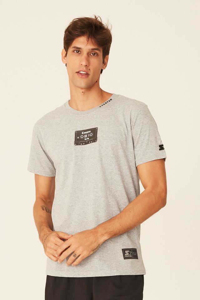 Camiseta-Starter-Estampada-Compton-Tape-Cinza-Mescla