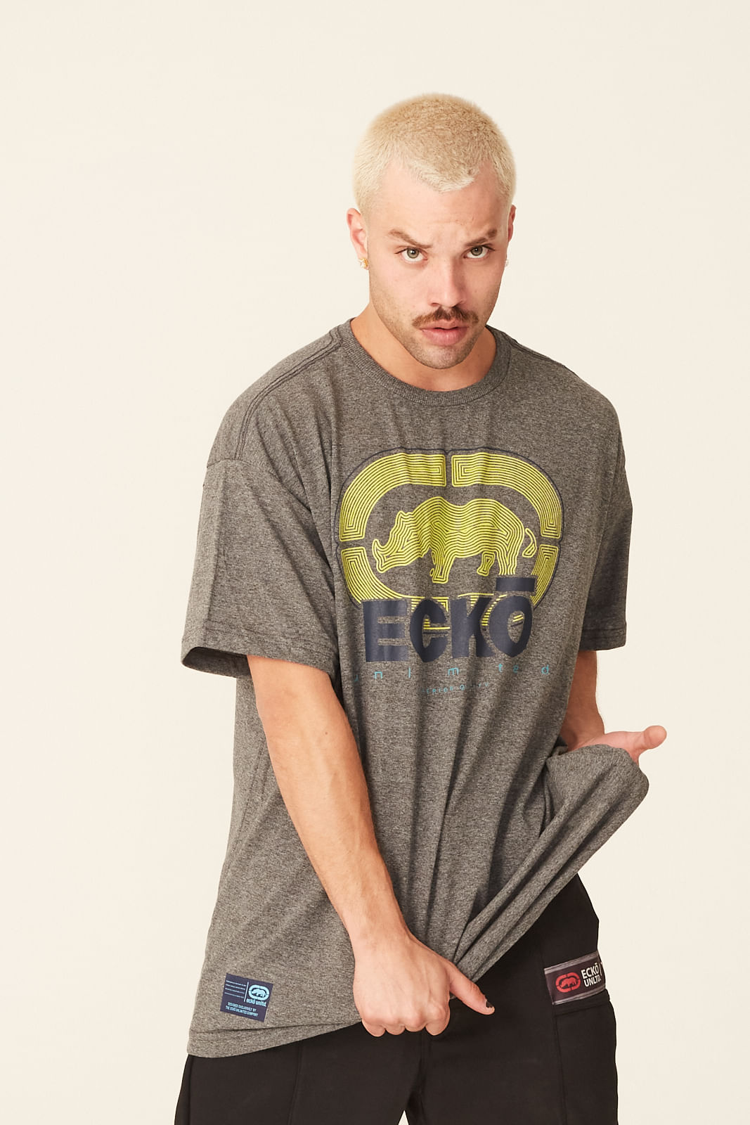 Camiseta Ecko Plus Size Estampada Cinza Mescla Escuro