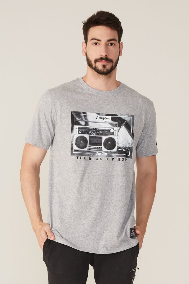 Camiseta-Starter-Estampada-Compton-Hip-Hop-Cinza-Mescla
