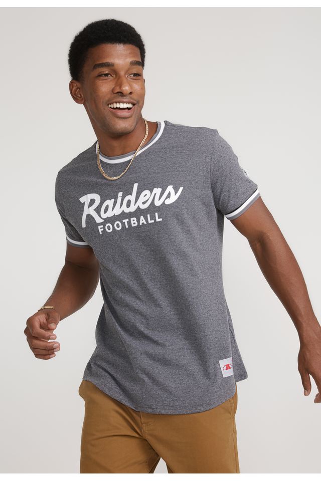 Camiseta-Mitchell---Ness-Estampada-NFL-Especial-Oakland-Raiders-Cinza-Mescla-Escuro