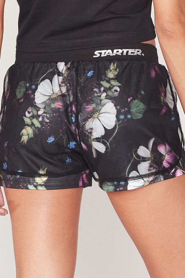 Shorts-Starter-Feminino-Walk-Floral-Preta