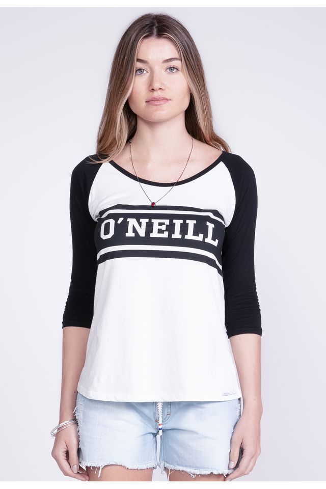 Camiseta-Oneill-Feminina-Manga-Longa-Raglan-Estampada-Logo-Preta