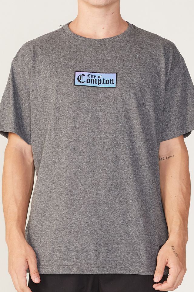 Camiseta-Starter-Plus-Size-Estampada-Cinza-Mescla-Escuro