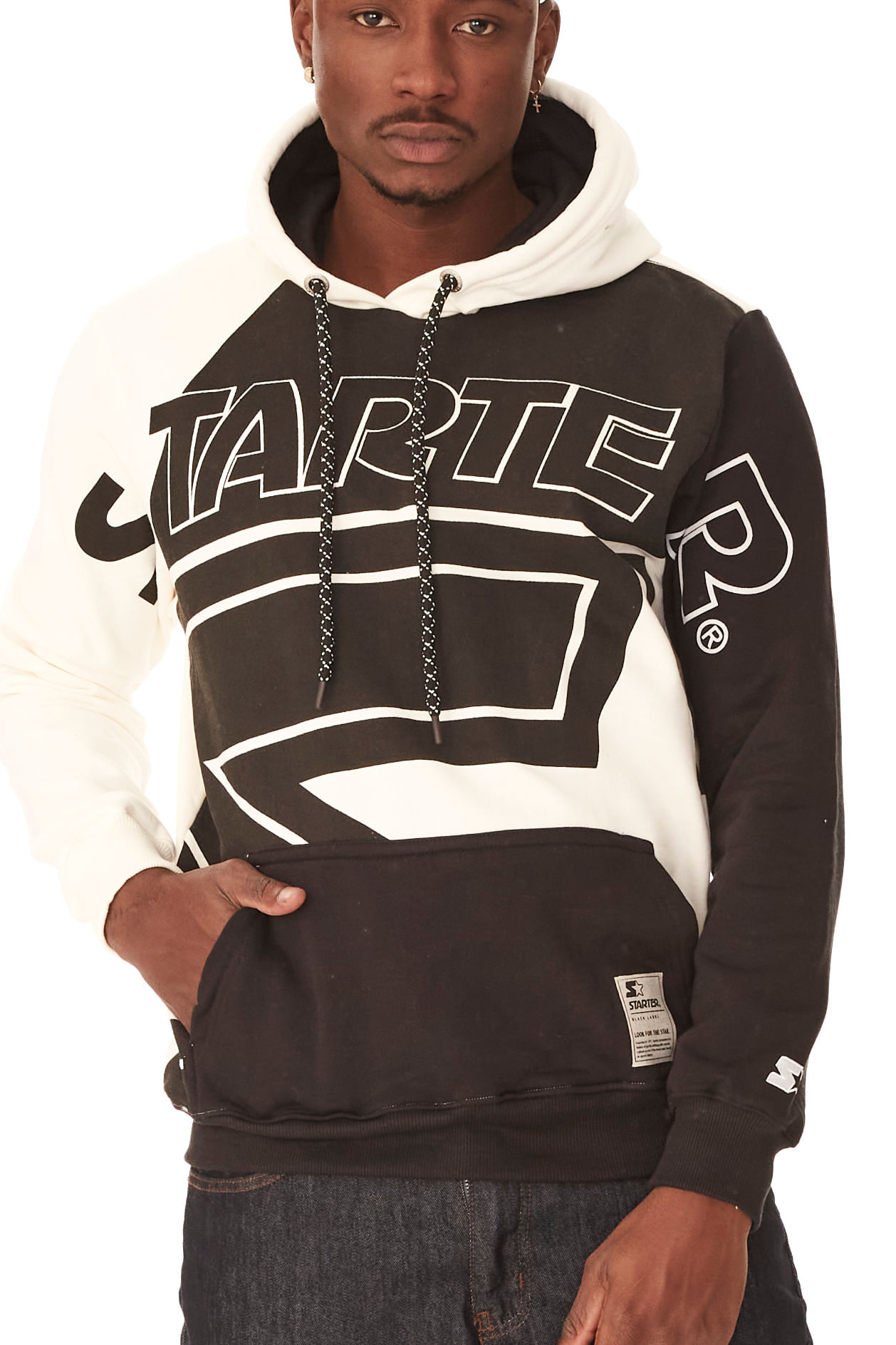 Moletom Starter Fechado Com Capuz Preto Com Off White