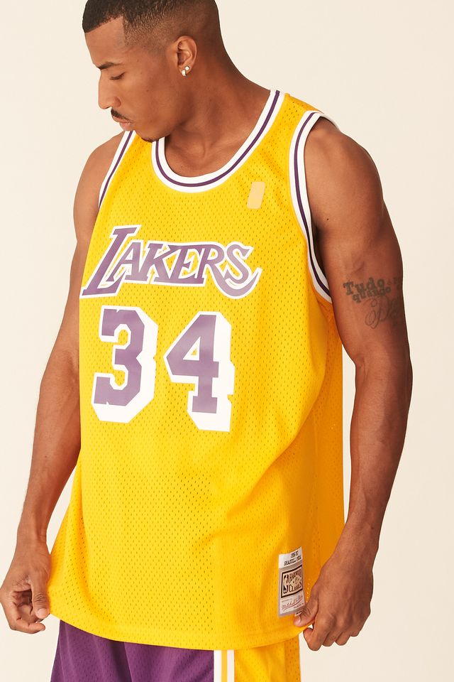 Regata-Mitchell---Ness-Swingman-Jersey-Los-Angeles-Lakers-Shaquille-Oneal-Amarela