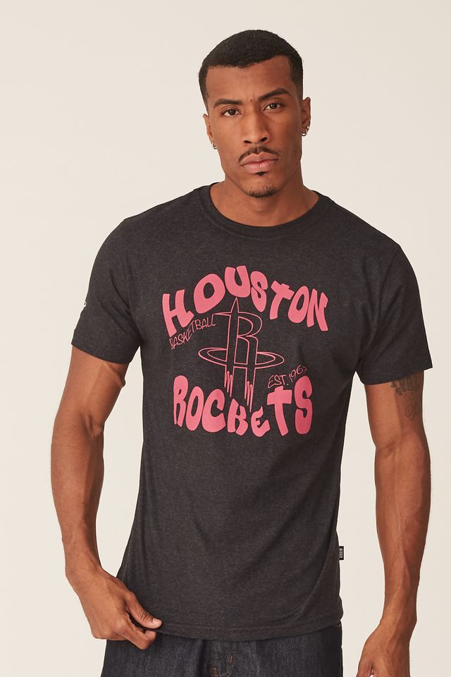 Camiseta-NBA-Estampada-Houston-Rockets-Casual-Preta-Mescla