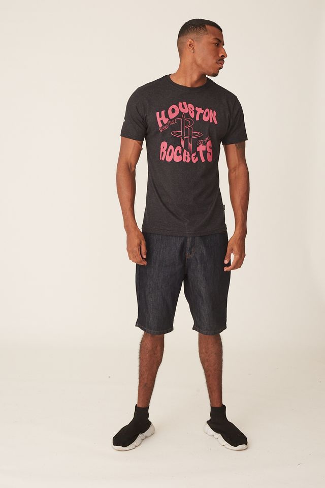 Camiseta-NBA-Estampada-Houston-Rockets-Casual-Preta-Mescla
