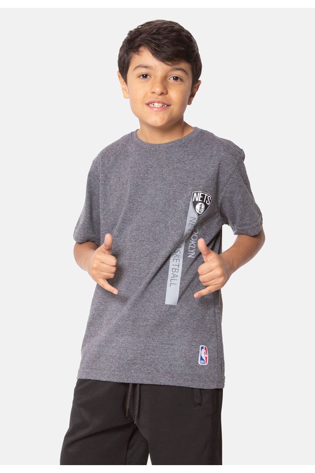 Camiseta-NBA-Juvenil-Flush-Brooklyn-Nets-Casual-Cinza-Mescla-Escuro