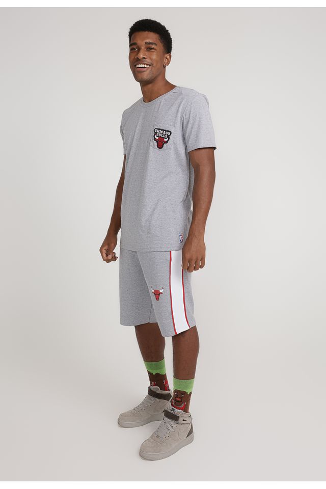 Camiseta-NBA-Pocket-Logo-Chicago-Bulls-Casual-Cinza-Mescla