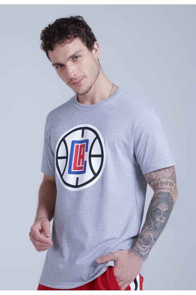 Camiseta-NBA-Estampada-Los-Angeles-Clippers-Casual-Cinza-Mescla