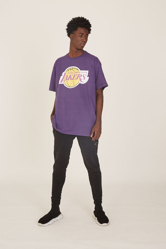 Camiseta-NBA-Plus-Size-Estampada-Los-Angeles-Lakers-Casual-Roxa