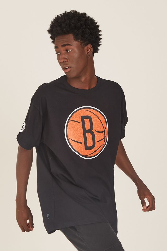 Camiseta-NBA-Plus-Size-Estampada-Brooklyn-Nets-Casual-Preta