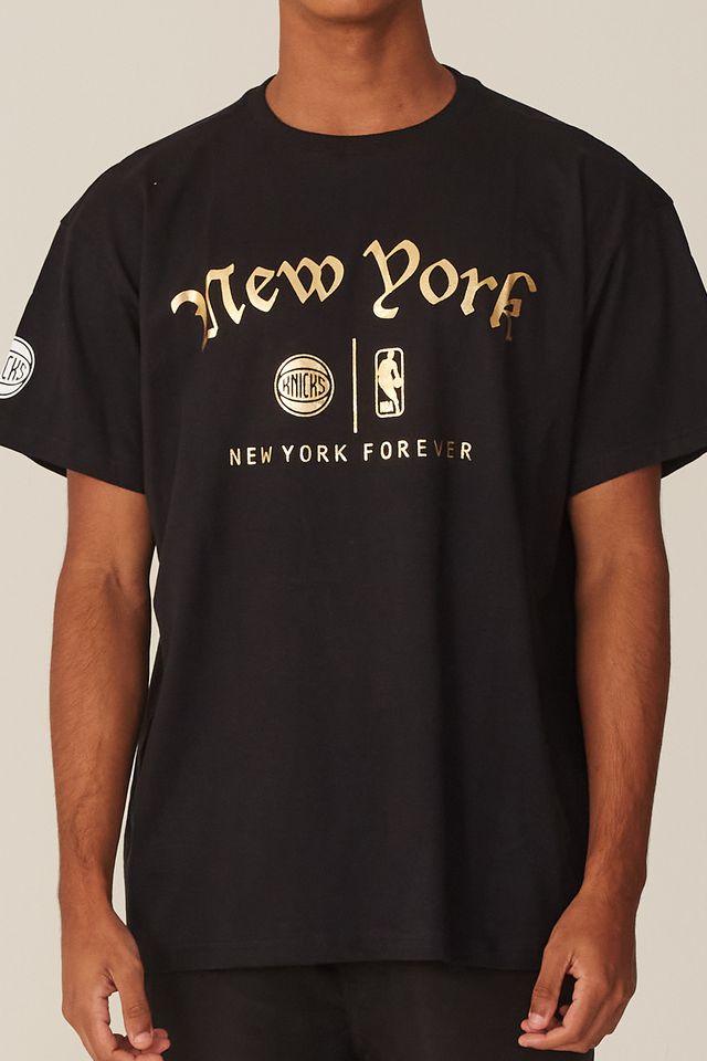 Camiseta-NBA-Plus-Size-Estampada-New-York-Knicks-Casual-Preta