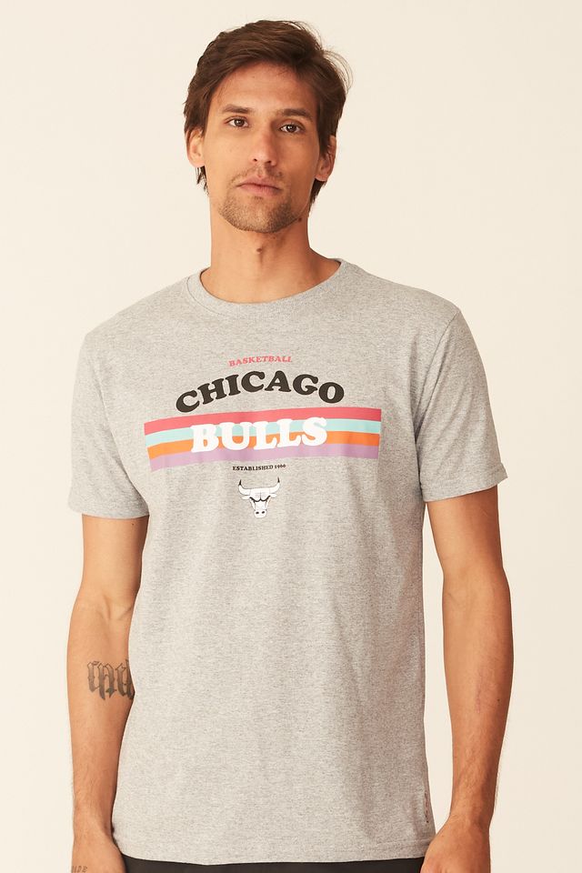 Camiseta-NBA-Estampada-Chicago-Bulls-Casual-Cinza-Mescla