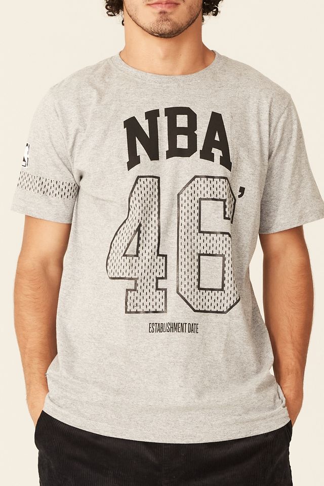 Camiseta-NBA-Estampada-Casual-Cinza-Mescla
