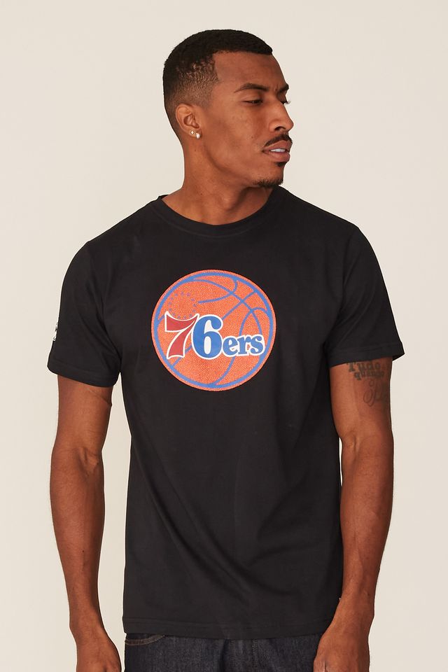 Camiseta-NBA-Estampada-Philadelphia-76ERS-Casual-Preta