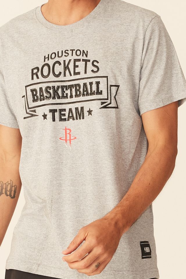 Camiseta-NBA-Estampada-Houston-Rockets-Casual-Cinza-Mescla