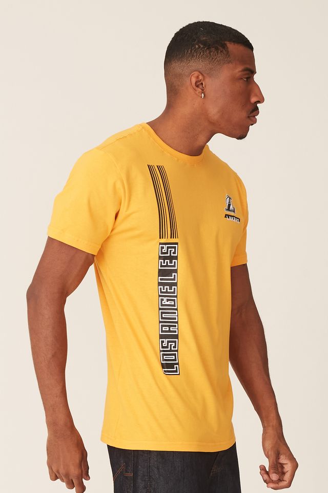 Camiseta-NBA-Estampada-Los-Angeles-Lakers-Casual-Amarela