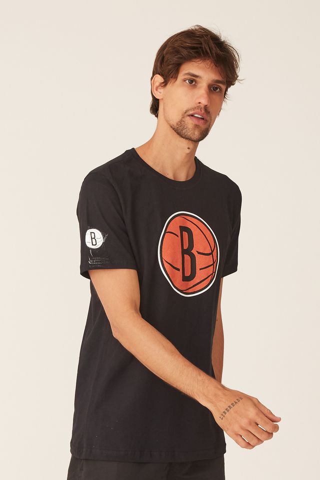 Camiseta-NBA-Estampada-Brooklyn-Nets-Casual-Preta