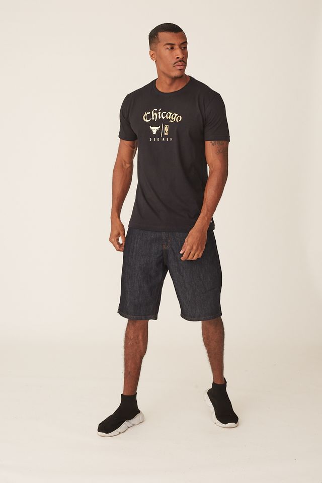 Camiseta-NBA-Estampada-Chicago-Bulls-Casual-Preta