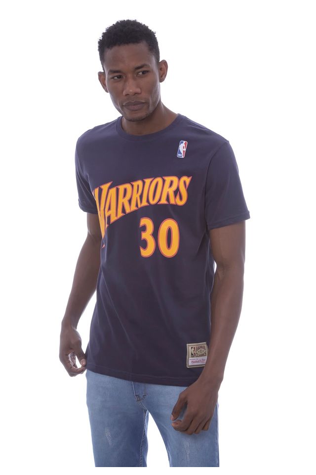 Camiseta-Mitchell---Ness-Estampada-Name-And-Number-Golden-State-Warriors-Stephen-Curry-Azul-Marinho