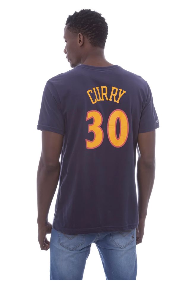 Camiseta-Mitchell---Ness-Estampada-Name-And-Number-Golden-State-Warriors-Stephen-Curry-Azul-Marinho