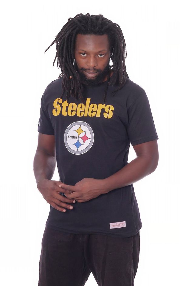Camiseta-Mitchell---Ness-Basica-Estampada-NFL-Pittsburgh-Steelers-Preta