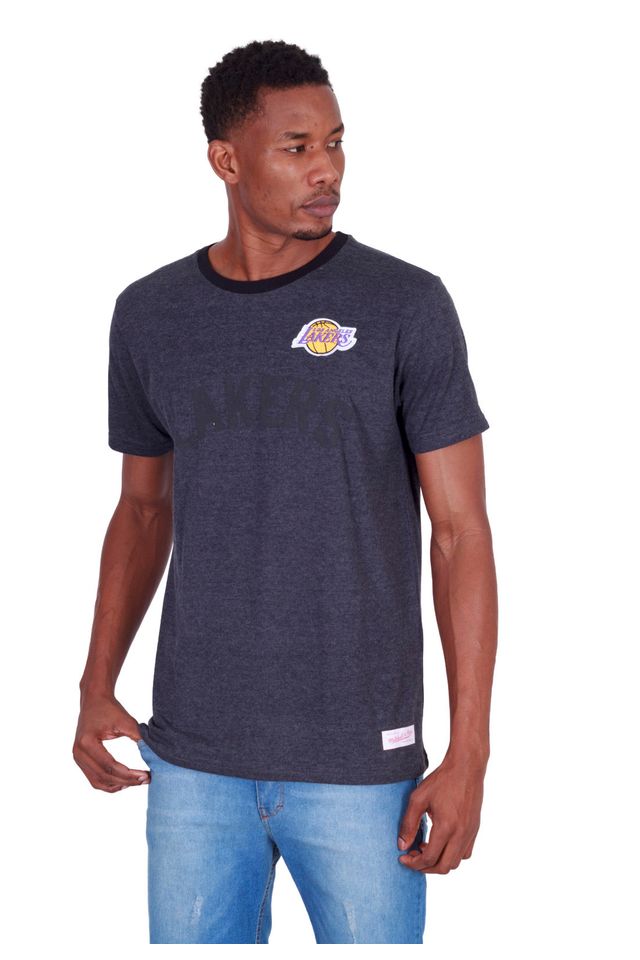 Camiseta-Mitchell---Ness-Estampada-Los-Angeles-Lakers-Cinza-Mescla-Escuro