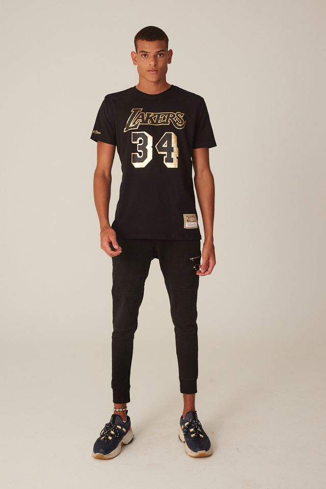 Camiseta-Mitchell---Ness-Estampada-Los-Angeles-Lakers-Shaquille-Oneal-Preta