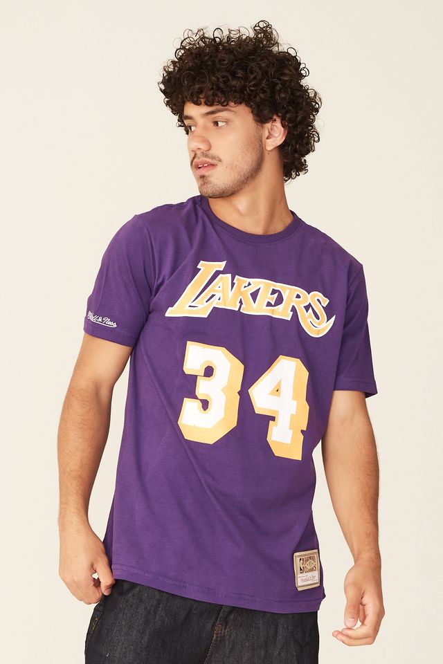 Camiseta-Mitchell---Ness-Especial-Los-Angeles-Lakers-Shaquille-Oneal-Roxa