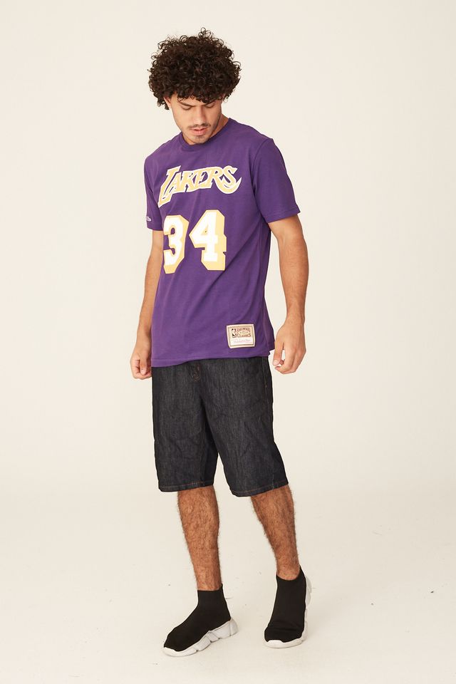 Camiseta-Mitchell---Ness-Especial-Los-Angeles-Lakers-Shaquille-Oneal-Roxa