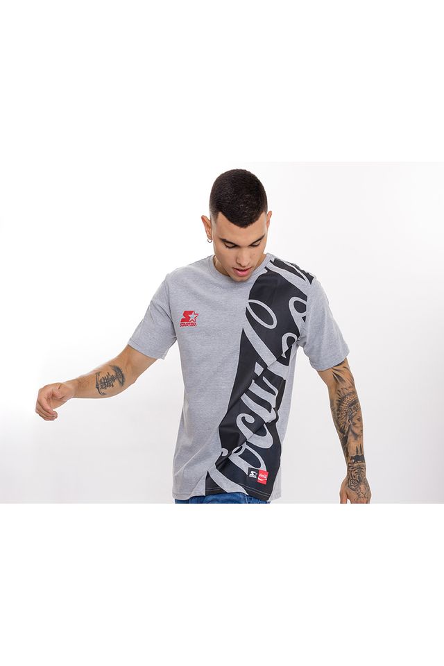 Camiseta-Starter-Collab-Coca-Cola-Logo-Explode-Cinza-Mescla