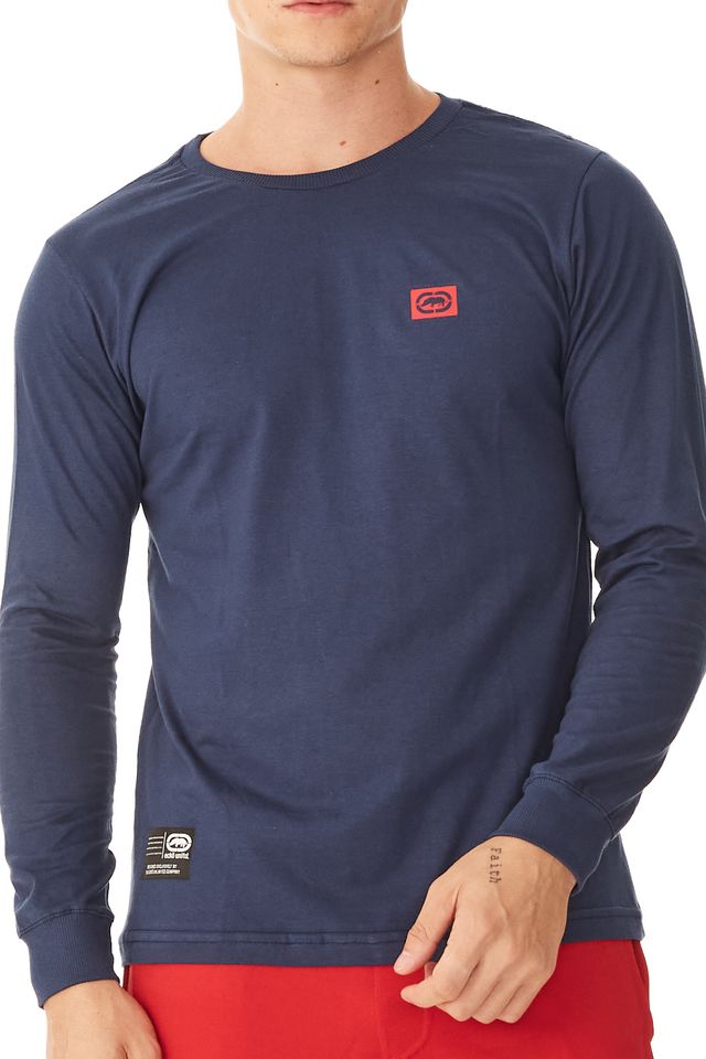 Camiseta-Ecko-Manga-Longa-Estampada-Azul-Marinho