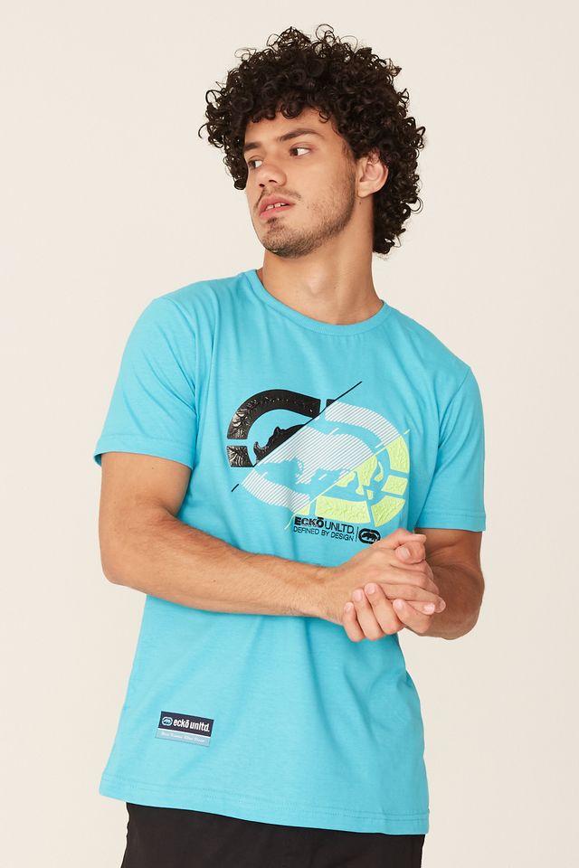 Camiseta-Ecko-Estampada-Azul-Turquesa