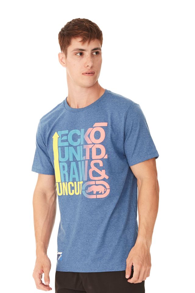 Camiseta-Ecko-Estampada-Azul-Mescla
