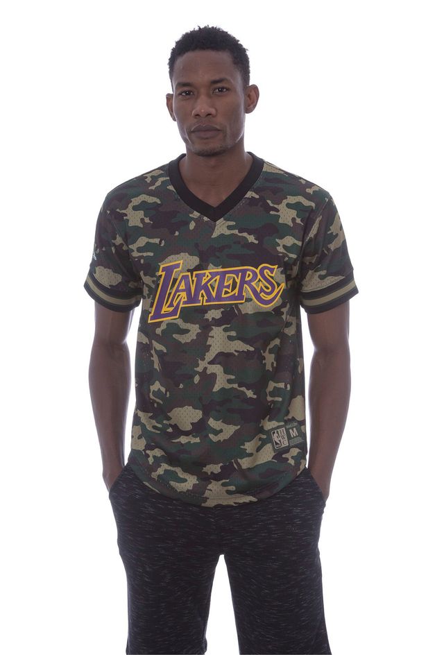 Camisa-Mitchell---Ness-Manga-Curta-Swingman-Camuflada-Los-Angeles-Lakers-Verde