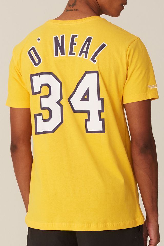 Camiseta-Mitchell---Ness-Estampada-Los-Angeles-Lakers-Shaquille-Oneal-Amarela