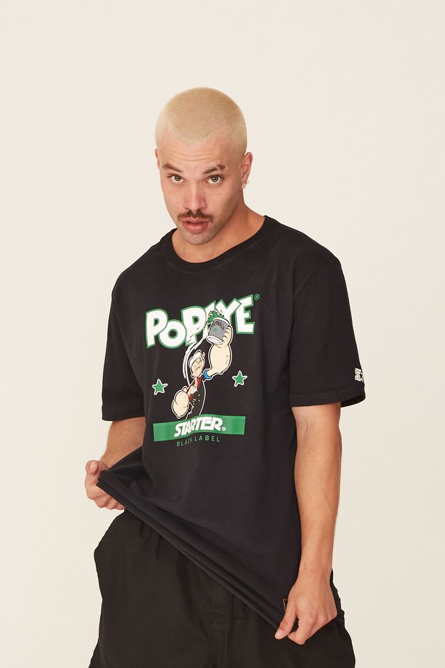 Camiseta-Starter-Estampada-Collab-Popeye-Preta
