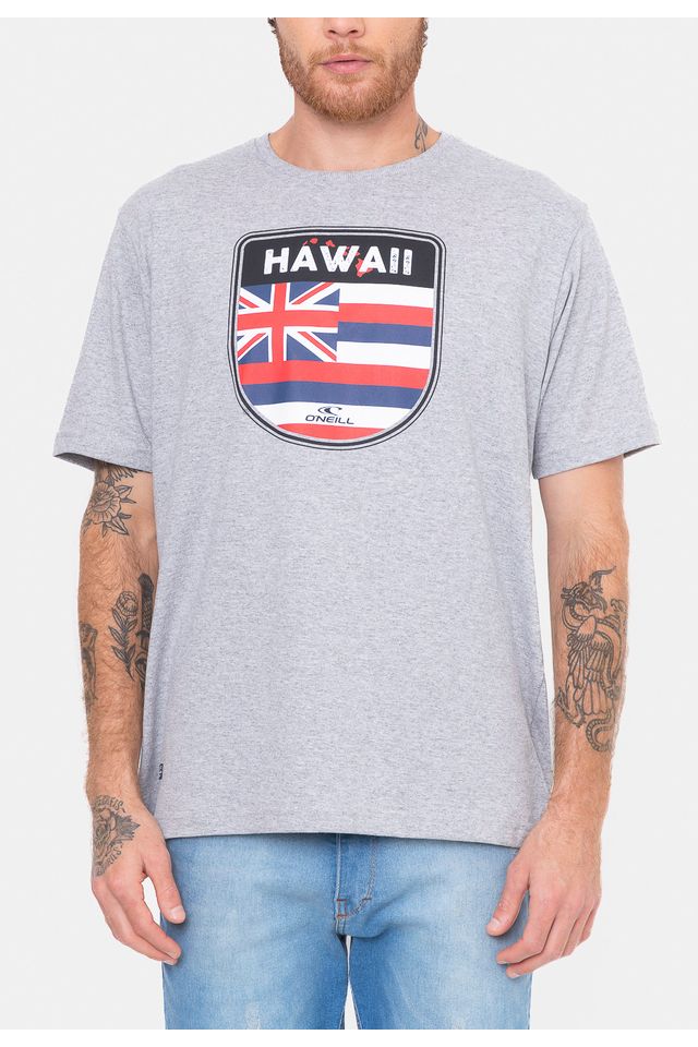 Camiseta-Oneill-Hawaii-Badge-Cinza-Mescla