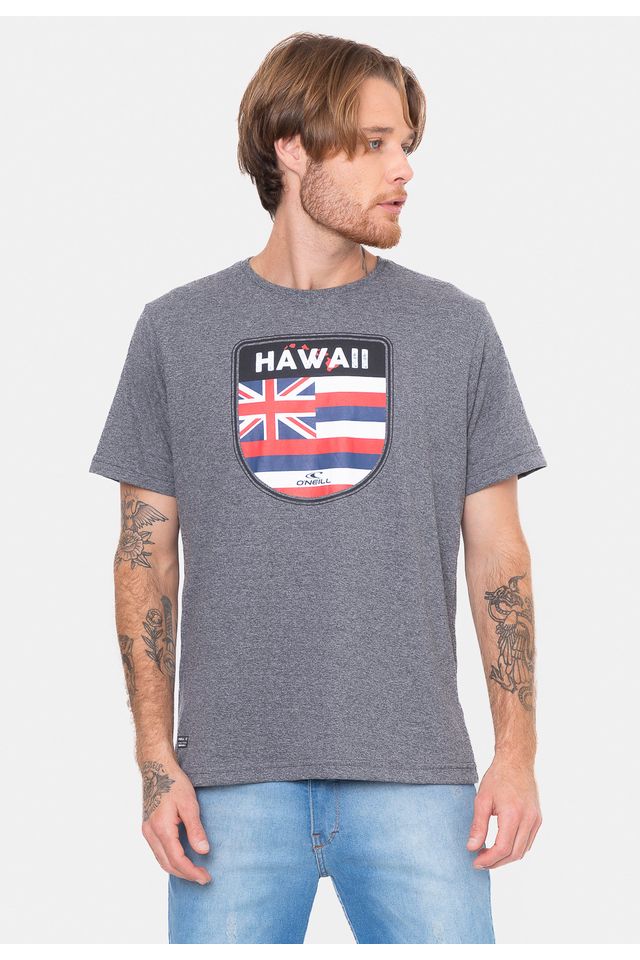 Camiseta-Oneill-Hawaii-Badge-Cinza-Mescla-Escuro