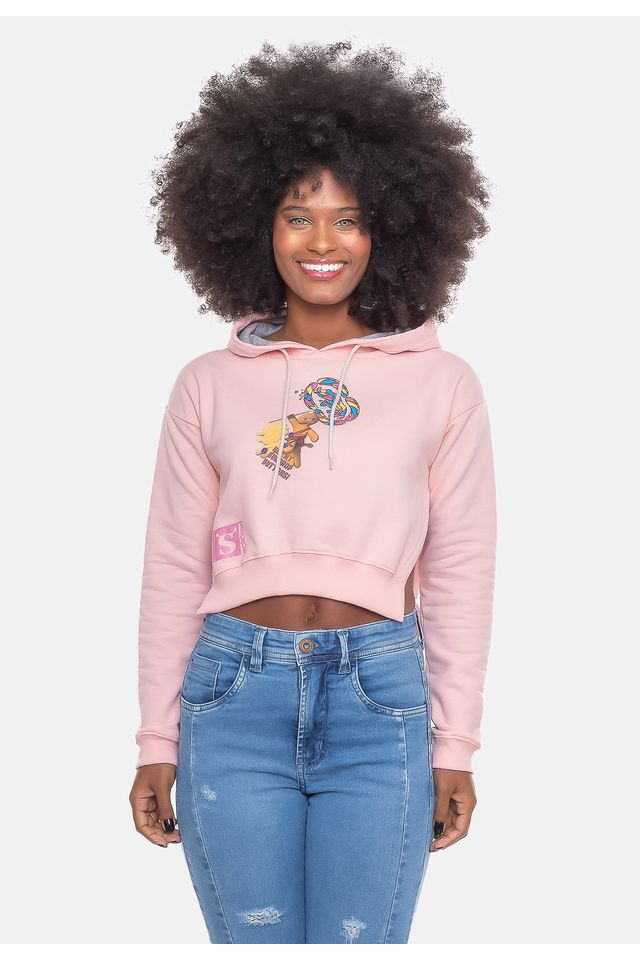 Moletom rosa hot sale cropped