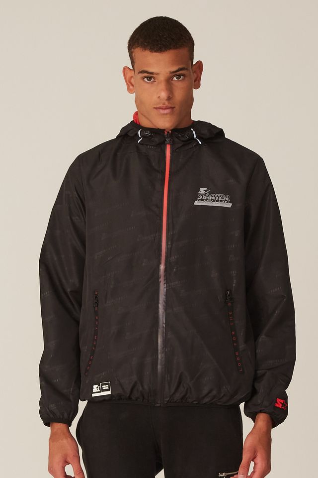 Jaqueta-Starter-Corta-Vento-Aberta-Com-Capuz-Preta Jaqueta-Starter-Corta-Vento-Aberta-Com-Capuz-Preta