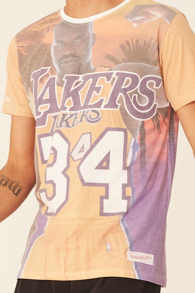 Camiseta-Mitchell---Ness-Estampada-City-Pride-Los-Angeles-Lakers-Shaquille-O-Neal-Off-White