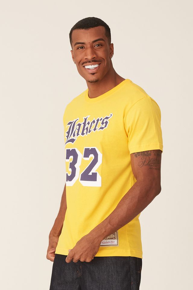 Camiseta-Mitchell---Ness-Estampada-Los-Angeles-Lakers-Magic-Johnson-Amarela