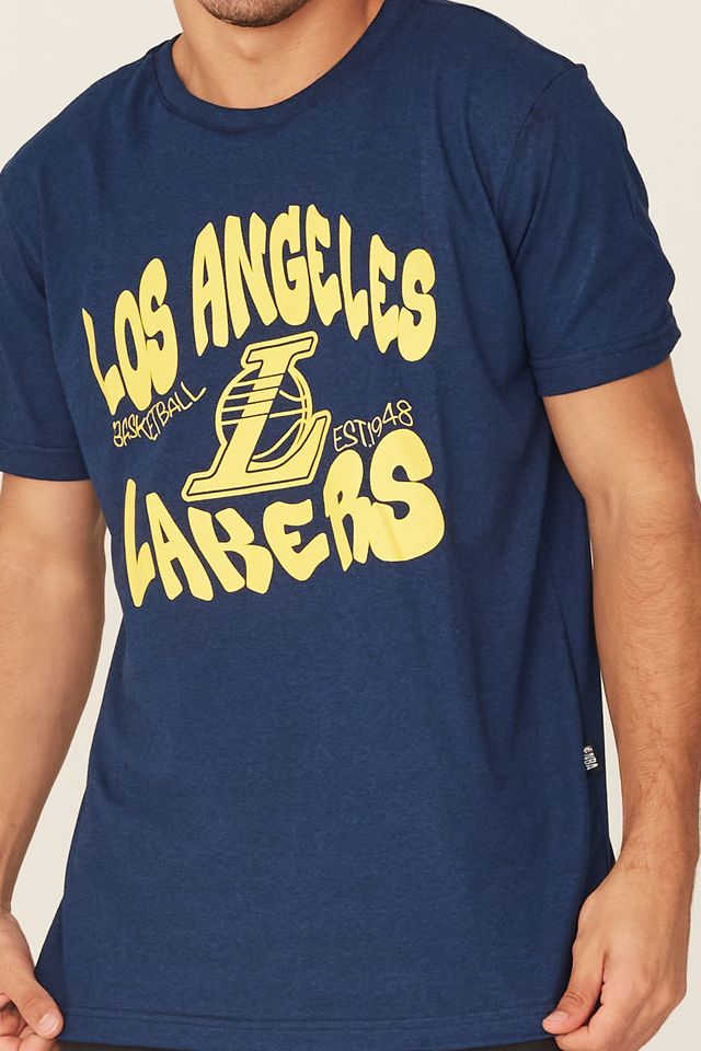 Camiseta-NBA-Estampada-Los-Angeles-Lakers-Casual-Azul-Mescla